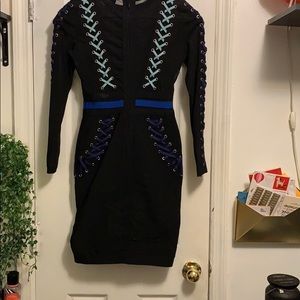 Black and blue mid  long sleeve dress